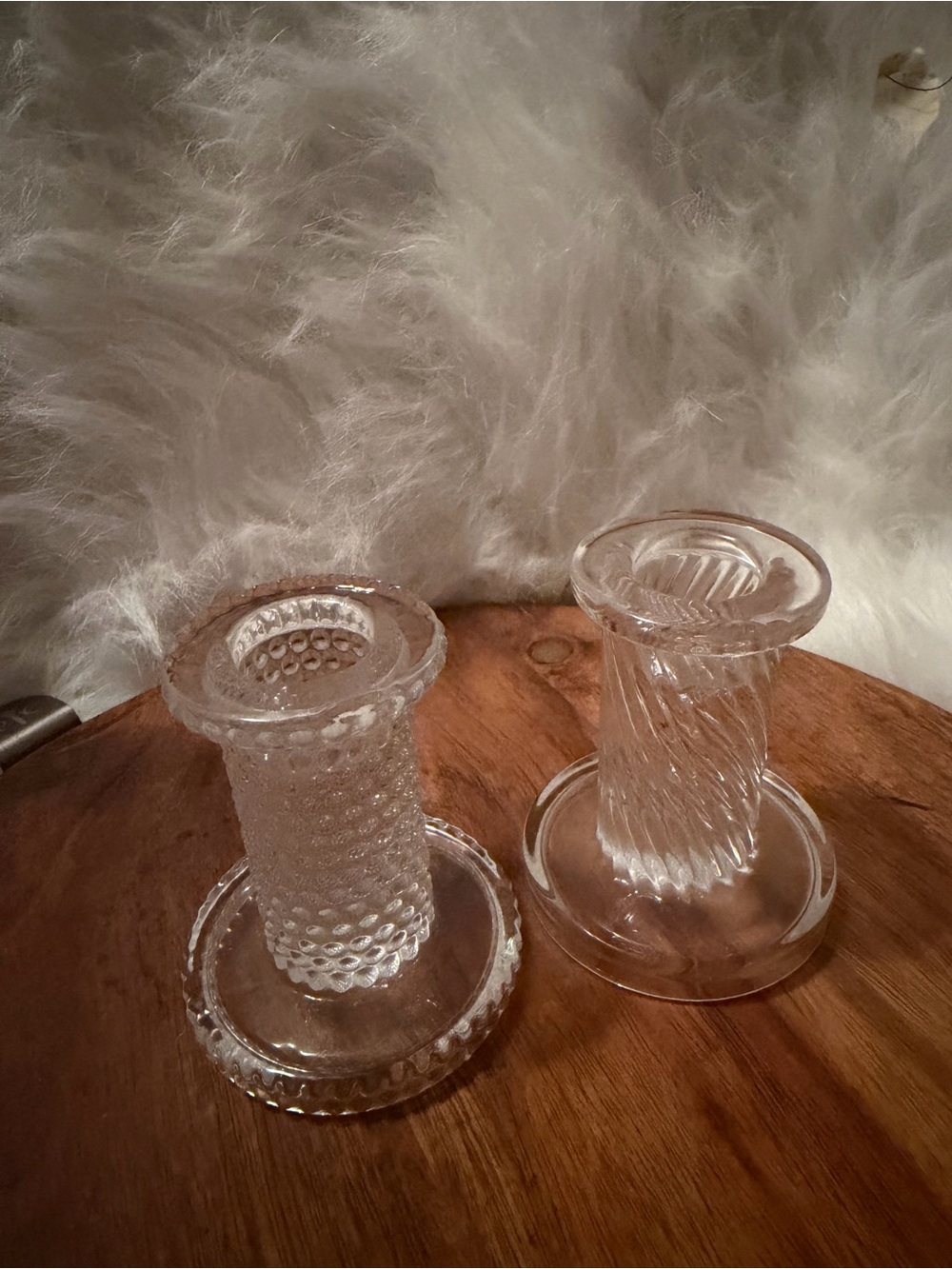 Pressed Glass Hobnail and Spiral Candle Holders - Set of 2